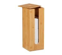 Relaxdays Toilet Paper Holder, for 4 Rolls, Freestanding Design, Bamboo, HxWxD: 40.5x15x15 cm, Bathroom Storage, Natural, Fibreboard, Silicone