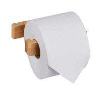 Relaxdays Toilet Roll Holder, no Drilling, Bamboo, Adhesive Loo Paper Hanger, Wall Mounted, 3 x 13.5 x 9 cm, Natural
