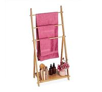 Relaxdays Bamboo Towel, 3 Bars, 1 Shelf, HWD: 110 x 53 x 31.5 cm, Free-Standing, Storage, Bathroom Rack, Natural
