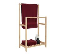 Relaxdays bamboo towel holder, 2 bars, with shelf, HWD: 77.5 x 42 x 24 cm, freestanding, bath rack, natural