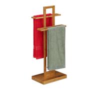 Relaxdays Towel Rail Free-Standing, Drying Rack Bamboo, 2 Arms, Bathroom and Kitchen, HWD: 88 x 35.5 x 23.5 cm, Natural