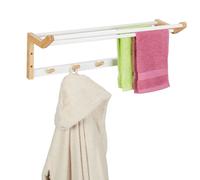 Relaxdays Bamboo Towel Rack with Hooks