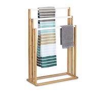 Relaxdays Bamboo Stand Size: Approx 82 x 54 x 24 cm Ascending Holder w/ 3 Rails as Elegant Bathroom Accessory Freestanding Rack for Bath and Hand Towels Style, Natural Brown/White, 24 x 54 x 82 cm