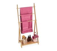 Relaxdays Bamboo Towel, 3 Bars, 1 Shelf, HWD: 110 x 53 x 31.5 cm, Free-Standing, Storage, Bathroom Rack, Natural