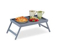 Relaxdays Bamboo Tray, Folding Legs, Raised Edge, for Breakfast in Bed and Serving Table, HWD: 4 x 50 x 31 cm, Grey, Gray, 22 x 63.5 x 31 cm