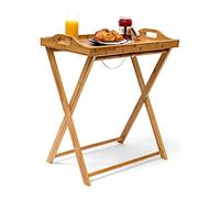 Relaxdays bamboo tray table, foldable, wooden tray with handles, tray table for breakfast or serving food, natural