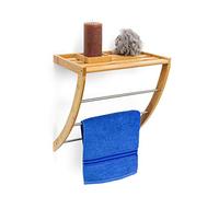 Relaxdays Bamboo Wall-Mount Towel Holder with 3 Rails Chrome-Plated Metal 40 x 38 x 24.5 cm Moisture-Resistant Wood Bathroom Shelf with Towel Rack, Natural