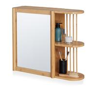 Relaxdays Wall Shelf with Mirror, Bamboo, 2 Half Open Shelves, 53x62x20 cm, Bathroom, Hanging, Cabinet, Natural Wood