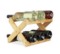 Relaxdays Bamboo Wine Rack, X Shape, 6 Bottles,Country House Style, Small, Folding Bottle Holder, HWD 22 x 36 x 20 cm, Natural