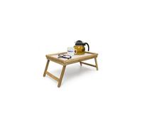 Relaxdays Bamboo Wooden Breakfast in Bed Tray, Serving Tray With Folding Legs w/ Plastic Surface, Natural Brown