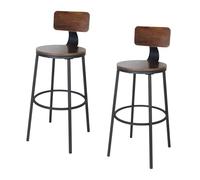 Relaxdays Bar Stools Set of 2 with Backrest, Wood-Effect & Metal, Industrial Kitchen, Brown/Black, 99 x 54 x 54 cm