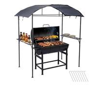 Relaxdays Barbecue Pavilion, HxWxD: 230 x 210 x 116 cm, with side shelves, steel/polyester, grill shelter, anthracite