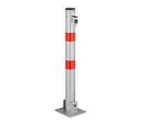 Relaxdays Barrier Post, Car Park Bollard, Foldable, Parking Space, HxWxD: 65 x 15 x 13 cm, Signal Stripes, Silver/Red
