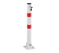 Relaxdays Barrier Post, Foldable, Steel, Parking Post Barrier, H: 65 cm, Lockable, Round Locking Pole, White/Red