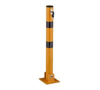 Relaxdays Barrier Post, Foldable, Steel, Parking Post Barrier, H: 65 cm, Lockable, Round Locking Pole, Yellow/Black