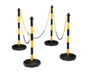 Relaxdays Barrier Post with Chain Set of 4, Mobile Chain Pole, H x D: 85 x 29 cm, Parking Blocking Rack, Yellow/Black
