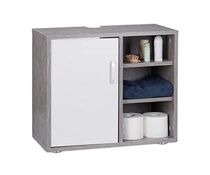 Relaxdays Basin Vanity Unit, One Door, Bathroom Under-Sink Cabinet, Siphon Cut-Out 51x60x32 cm, Grey