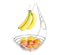 Relaxdays Basket Holder, Chromed Fruit Bowl, Banana Hook, Freestanding, HxWxD: ca 42 x 29.5 x 32 cm, Silver, Metal