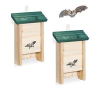 Relaxdays Bat Box, Set of 2, Untreated Wood, 25 x 18 x 6 cm, Natural/Green