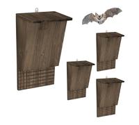 Relaxdays Bat Box Set of 4 Shelter for Bats, Wooden Brown, 34 x 22.5 x 12.5 cm