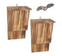 Relaxdays Bat Box Set with 2 Shelters, Burnt Natural, 34 x 22.5 x 12.5 cm