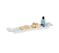 Relaxdays Bath Shelf, Extendable 55.5-78 cm, Plastic, Water Drainage Holes, Non-Slip Support, Bathtub Tray, White, 6 x 78 x 17.5 cm
