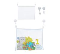 Relaxdays Bath Toy Storage, Set of 2, Net Bag with Suction Cups, H x W: 35 x 45 cm, Kids, Collector, Tidy, Neat, White, Polyester, 47 x 45 x 3 cm