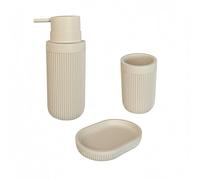 Relaxdays Bathroom Accessories, 3-piece set, soap dish, dispenser, toothbrush cup, polyresin, beige