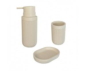 Relaxdays Bathroom Accessories, 3-piece set, soap dish, dispenser, toothbrush cup, polyresin, beige