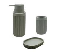 Relaxdays Bathroom Accessories, 3-piece set, soap dish, soap dispenser, toothbrush mug, polyresin, light grey