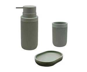 Relaxdays Bathroom Accessories, 3-piece set, soap dish, soap dispenser, toothbrush mug, polyresin, light grey