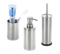 Relaxdays Bathroom Accessories Set, 3-Piece, Soap Dispenser, Toothbrush Holder, Toilet Brush, Stainless Steel, Silver, 38 x 10.5 cm