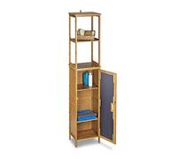 Relaxdays Bathroom Bamboo Cabinet 170 x 33.5 x 28 cm Bathroom Cupboard with 6 Shelves with Practical Storage Room for Bathroom Accessories Standing Shelf with 2 Ajustable Boards Bath Stand, Natural
