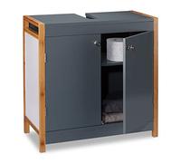 Relaxdays Bathroom Basin Floor Cabinet with Bamboo Frame, Adjustable Shelf, Siphon Cut-Out, HxWxD: 60 x 60 x 29 cm, Grey