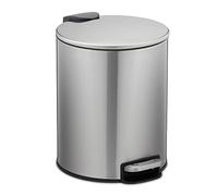Relaxdays Bathroom Bin 5 Litre, Stainless Steel, Inner Container, Soft-Close, Round Metal Dustbin, Silver