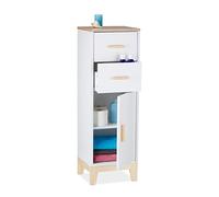 Relaxdays Bathroom Cabinet, 2 Drawers, Door Compartment, HxWxD: 97.5 x 32 x 28 cm, Niches & Hallway, Storage Unit, White, Fibreboard