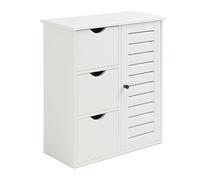 Relaxdays bathroom cabinet, HxWxD: 80 x 60 x 30 cm, 3 drawers & shelves, storage for bathroom, hallway, kitchen, white