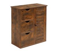 Relaxdays bathroom cabinet, HxWxD: 80 x 60 x 30 cm, 3 drawers & shelves, storage for bathroom, hallway, kitchen, brown