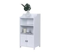 Relaxdays bathroom cabinet, HxWxD: 86x40.5x36 cm, 4 shelves, 2 doors, MDF, slim bathroom storage unit, white
