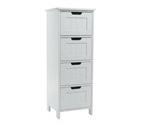 Relaxdays Bathroom Cabinet with 4 Drawers, MDF, Narrow Storage Unit, 82x30x30cm, White