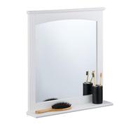 Relaxdays Bathroom Mirror with Shelf, Wall Mount, for Toilet or Hallway, Rectangular, HxWxD: 60 x 55 x 11 cm, MDF, White, Fibreboard, Glass