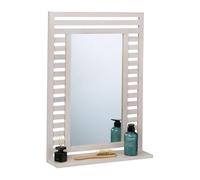 Relaxdays Bathroom Mirror, with Shelf, Wall Mounted, HxWxD: 70x50x12 cm, Walnut Wood Frame, for Toilet & Hallway, White, Glass