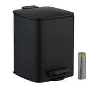 Relaxdays Bathroom Pedal Bin, 6 Litres, Soft-Close Lid, Removable Inner Bucket, Metal, Sanitary Waste, Toilet, Black, 30% plastic 70% iron, 6 L
