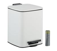Relaxdays Bathroom Pedal Bin, 6 Litres, Soft-Close Lid, Removable Inner Bucket, Metal, Sanitary Waste, Toilet, White, 70% iron 30% plastic, 6 L