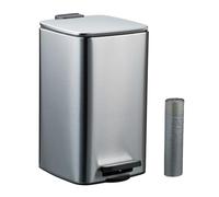 Relaxdays Bathroom Pedal Bin, 8 Litres, Soft-Close Lid, Removable Inner Bucket, Metal, Sanitary Waste, Toilet, Silver, 70% stainless steel 30% plastic, 8 L
