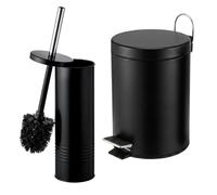 Relaxdays Bathroom Set, 2-piece, toilet brush, waste bin, 5 l, black