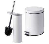 Relaxdays Bathroom Set, 2-piece, toilet brush, waste bin, 5 l, white