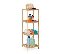 Relaxdays Bathroom Shelf, Bamboo, 4 Shelves, HxWxD: 116.5x38x39.5 cm, Freestanding Storage for Washroom & Kitchen, Wood
