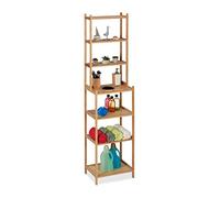 Relaxdays Bathroom Shelf, HxWxD 180 x 44 x 33 cm, 7 Shelves, Standing for Kitchen, Bamboo