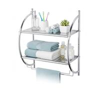 Relaxdays Bathroom Shelf, Wall Shelf with 2 Shelves, 2 Towel Rails, HBT 54.5 x 44.5 x 25.5 cm, Bathroom, Stainless Steel, Silver